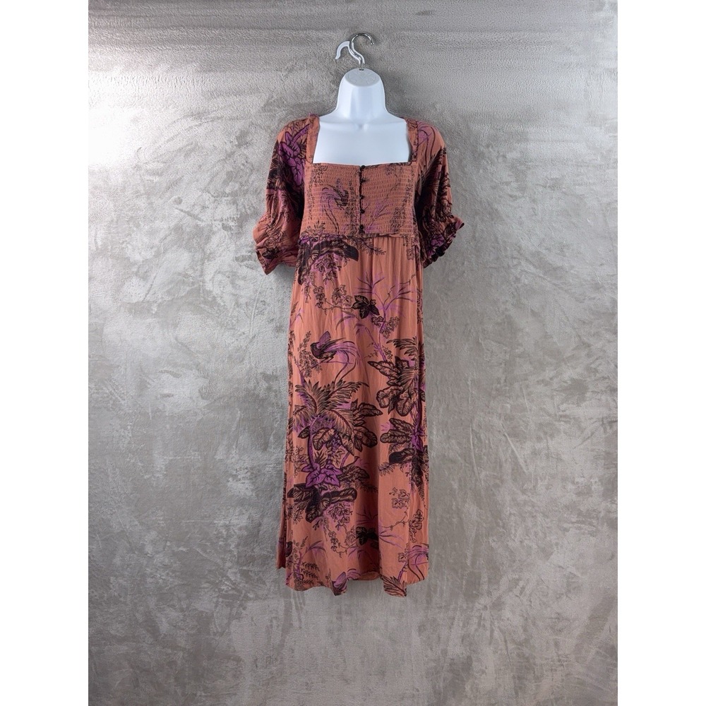 ANTHROPOLOGIE Dress Womens Size Medium Multicolor Floral Smocked Boho Midi